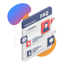 Isometric design depicting a frequently asked questions interface concept