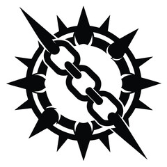 A stylized black chain with sharp pointed thorns create an intriguing, powerful symbol