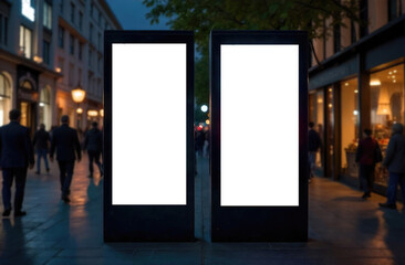 An empty white mock-up on a city street