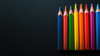 Colorful pencils arranged in a row