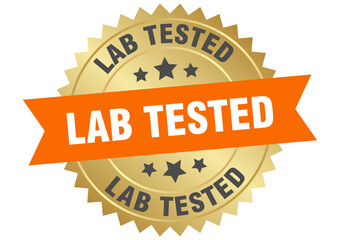 lab tested. lab tested round orange and gold label isolated on transparent background