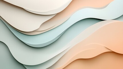 Digital illustration of layered, undulating shapes in muted pastel colors.