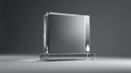A stunning image of blank square glass trophy mockup, 3d rendering. Empty acrylic award design mock up. Transparent realistic crystal prize plate template. Premium first place.