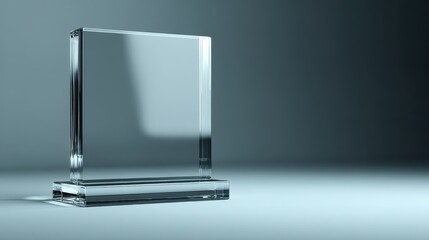 A stunning image of blank square glass trophy mockup, 3d rendering. Empty acrylic award design mock up. Transparent realistic crystal prize plate template. Premium first place.