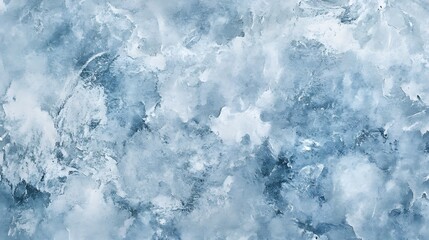 Abstract painting of textured, muted blue and white, resembling distressed concrete.