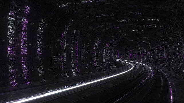 Glowing Purple Data Tunnel. - Powered by Adobe
