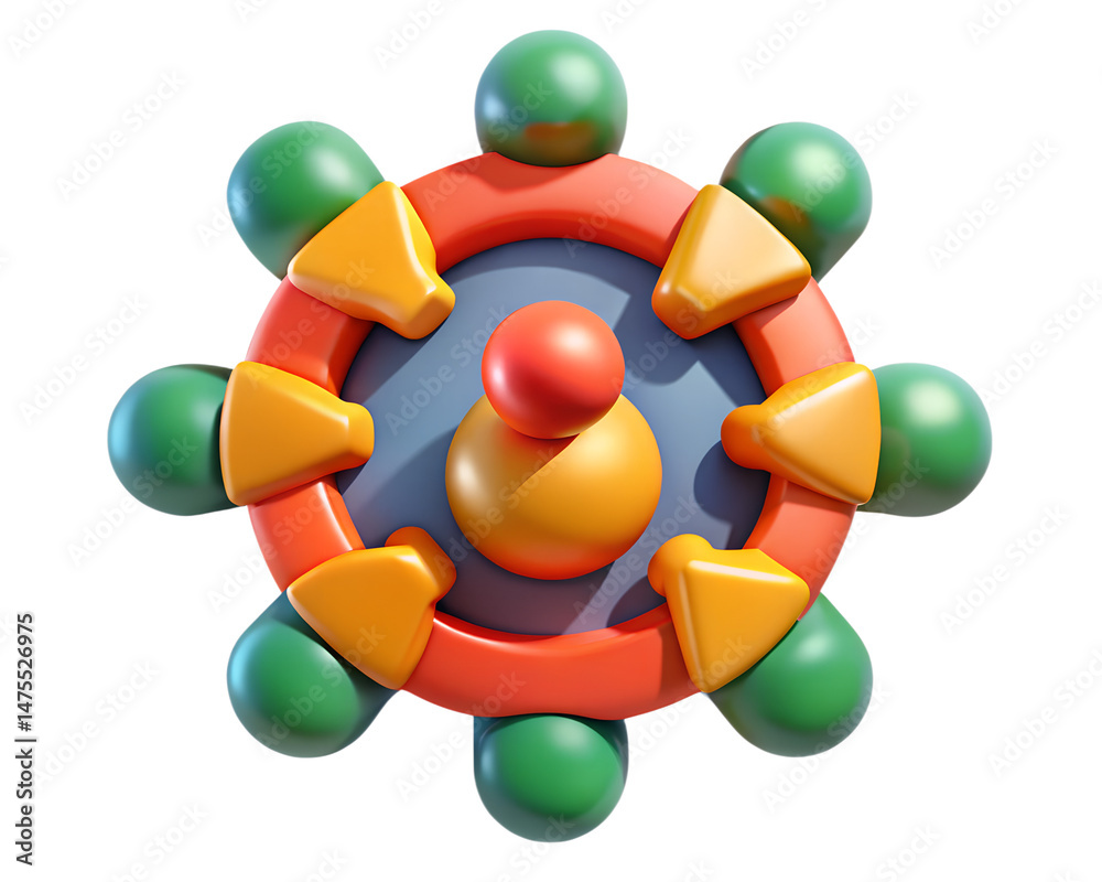 Poster 3d rendering icon representing a colorful circular flow or workflow diagram with arrows and elements