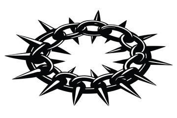 Spiked crown of thorns made of black chain stands out menacingly against white backdrop