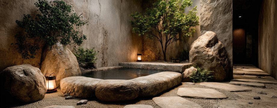 Tranquil spa interior with water feature