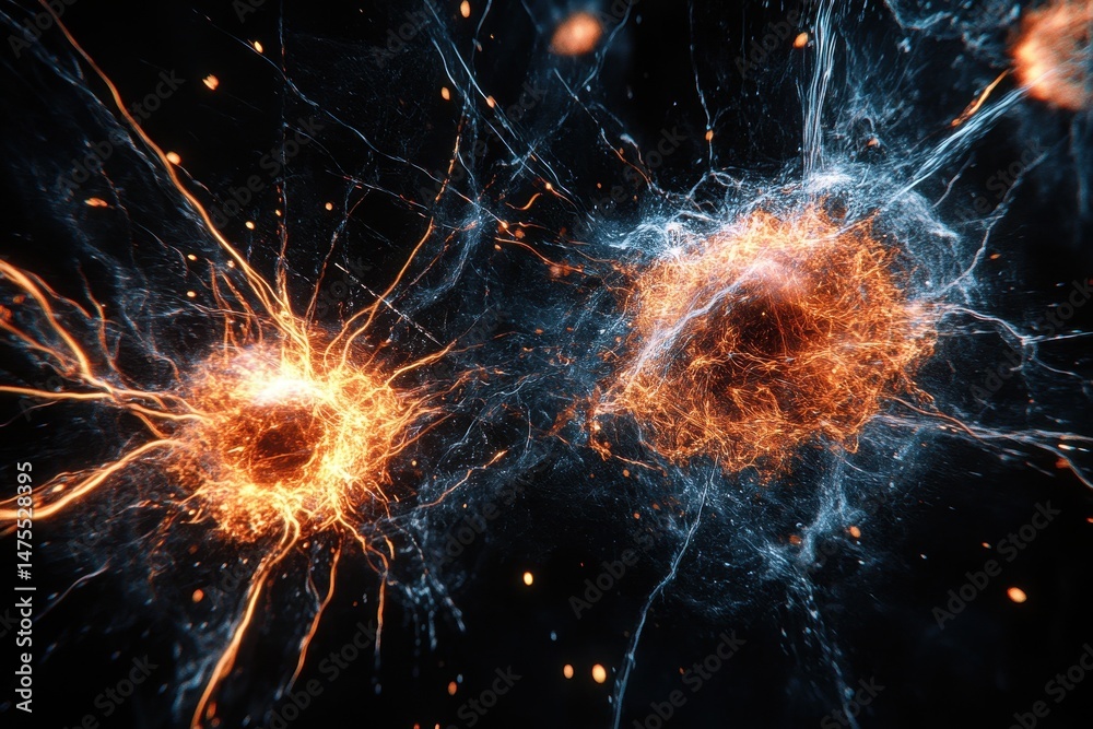 Aufkleber Explosions creating mesmerizing patterns in vibrant colors against a dark backdrop, average explosions in magnitude on a black background