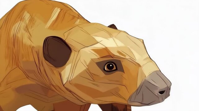 Illustration of a light brown short-faced bear walking on a white background with detailed fur and shading in a cartoon style.
