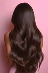 Fototapeta premium Woman’s long and dark hair after treatment, smoothed and nourished. Hair treatment advertise.