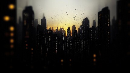 Cityscape Sunset with Birds Flying.