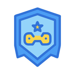 Blue Achievement Badge with Star and Dumbbell Icon
