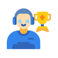 Gamer avatar with headset winning golden trophy award