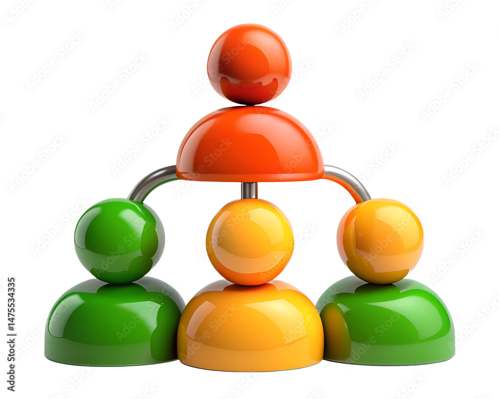Poster abstract 3d rendering icon depicts a hierarchical organizational structure representing teamwork and