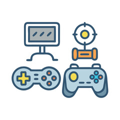 Colorful Video Game Console and Accessories Icons Vector