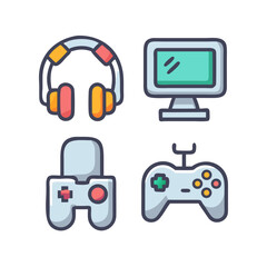 Gaming Equipment and Accessories for Entertainment Icons Set