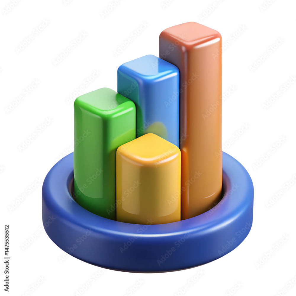 Poster colorful 3d rendering icon of a data graph or bar chart with increasing values land transportation i