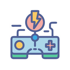 Retro Game Controller Icon with Power Flash Symbol