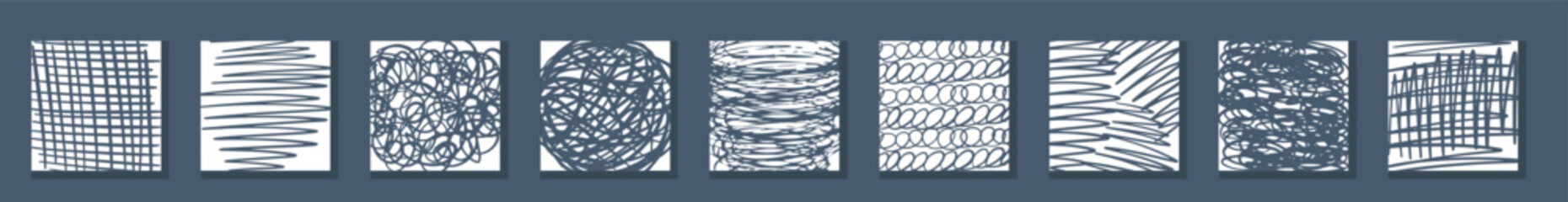 Hand drawn line texture set. Vector scribble, horizontal and wave strokes collection. Doodle shapes. Trendy illustration. Graphic vector freehand textures set. Ink lines isolated on white background