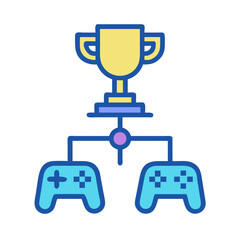 Game tournament trophy with gamepad on black background