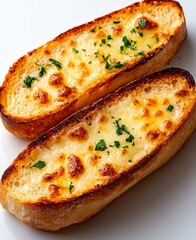 Deliciously toasted bread topped with melted cheese and herbs. A perfect appetizer or snack for cheese lovers, offering a crispy texture and rich flavor that satisfies the palate.