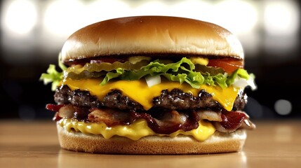 Juicy Bacon Cheeseburger Closeup.