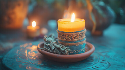 Softly lit decorative candle