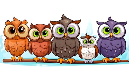 Collection of Whimsical Owl Illustrations in Black Outlines for Visual Projects