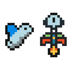 Retro Pixel Art: Pixelated Dolphin and Robot Design