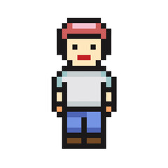 Pixel Art Character Wearing Baseball Cap, Retro Style