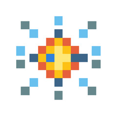 Pixel Art Sun with Rays on Black Background