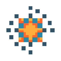 Pixelated Energy Core with Geometric Patterns on Black