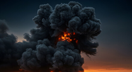 Towering Dark Cloud With Fiery Center During Dramatic Sunset Sky