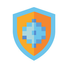Obraz premium Pixel art shield icon for game development or security