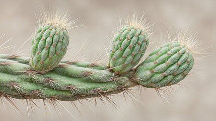 Two light green cactus plants in desert landscape