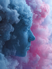 Abstract face in colorful smoke background