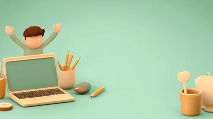 Person working at a laptop with pastel accessories