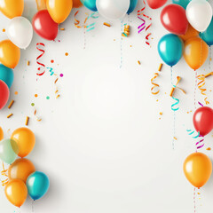 Colorful balloons and confetti frame