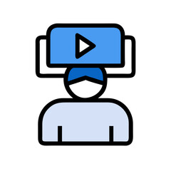 Person with video play button for video streaming