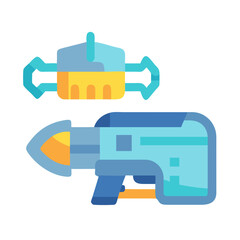 Fototapeta premium Futuristic Blaster and Device Set on Black Background