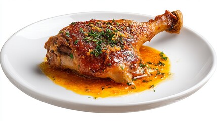 Delicious Roasted Chicken Leg with Orange Sauce and Herbs a savory dish perfect for a restaurant menu or cookbook recipe, showcasing delectable food photography.