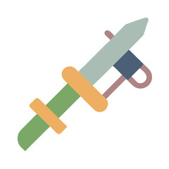 Stylized, colorful sword icon with geometric shapes and black background