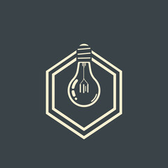 Light bulb illustration in vintage style with hexagon background  