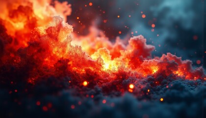Fototapeta premium Abstract Watercolor Background of Crimson and Orange Embers with Smoky Gradients and Crystalline Highlights