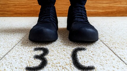 Feet with 3C, floor, and indoors.