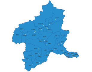 群馬県　地図　ブルー　斑点　イラスト