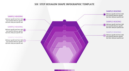 Fototapeta premium Hexagon shape six step infographics template, business infographics with hexagon shape design, hexagon shape design with PPT design
