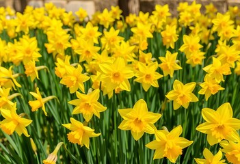 Fototapeta premium Vibrant yellow daffodils in full bloom, sunny spring scene, bright, outdoor